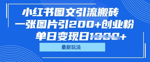 小红书图文引流搬砖，一张图片引200+创业粉，单日变现日数张-牛马资源