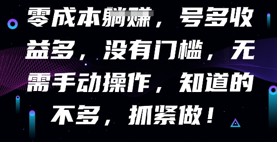 零成本全自动,号多收益多,没有门槛,无需手动-牛马资源
