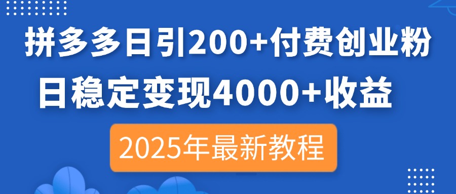 （14217期）拼多多日引200+付费创业粉，日稳定变现4000+收益，2025年最新教程-牛马资源