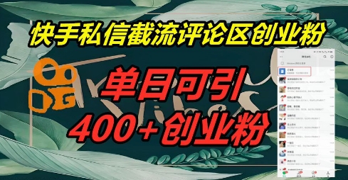 快手私信截流创业粉,一天引流400+-牛马资源