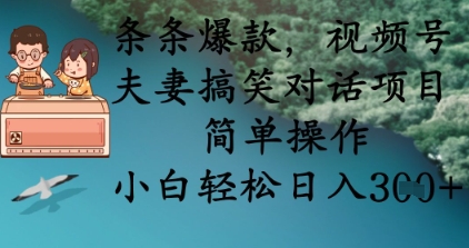 条条爆款，视频号夫妻搞笑对话项目，简单操作，小白轻松日入3张+-牛马资源