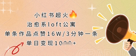 小红书超火的治愈系loft公寓，单条作品点赞16W，3分钟一条，单日变现数张-牛马资源
