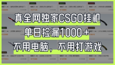 真全网独家CSGO挂G,单日捡漏1k+【揭秘】-牛马资源